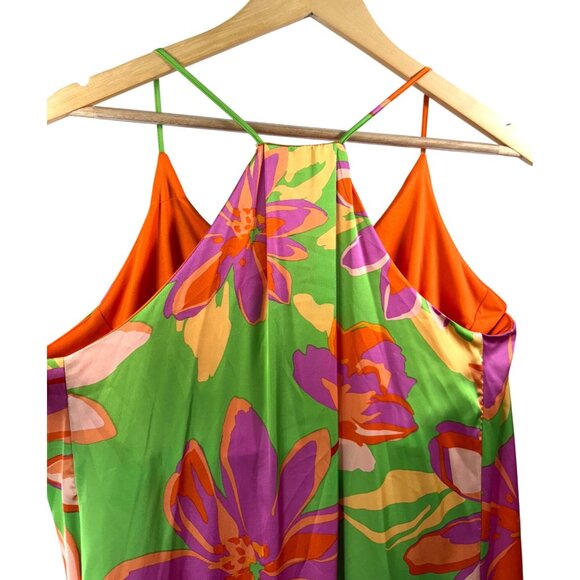 Tahari asl bohemian floral colorful relaxed satin maxi dress orange - Picture 8 of 10